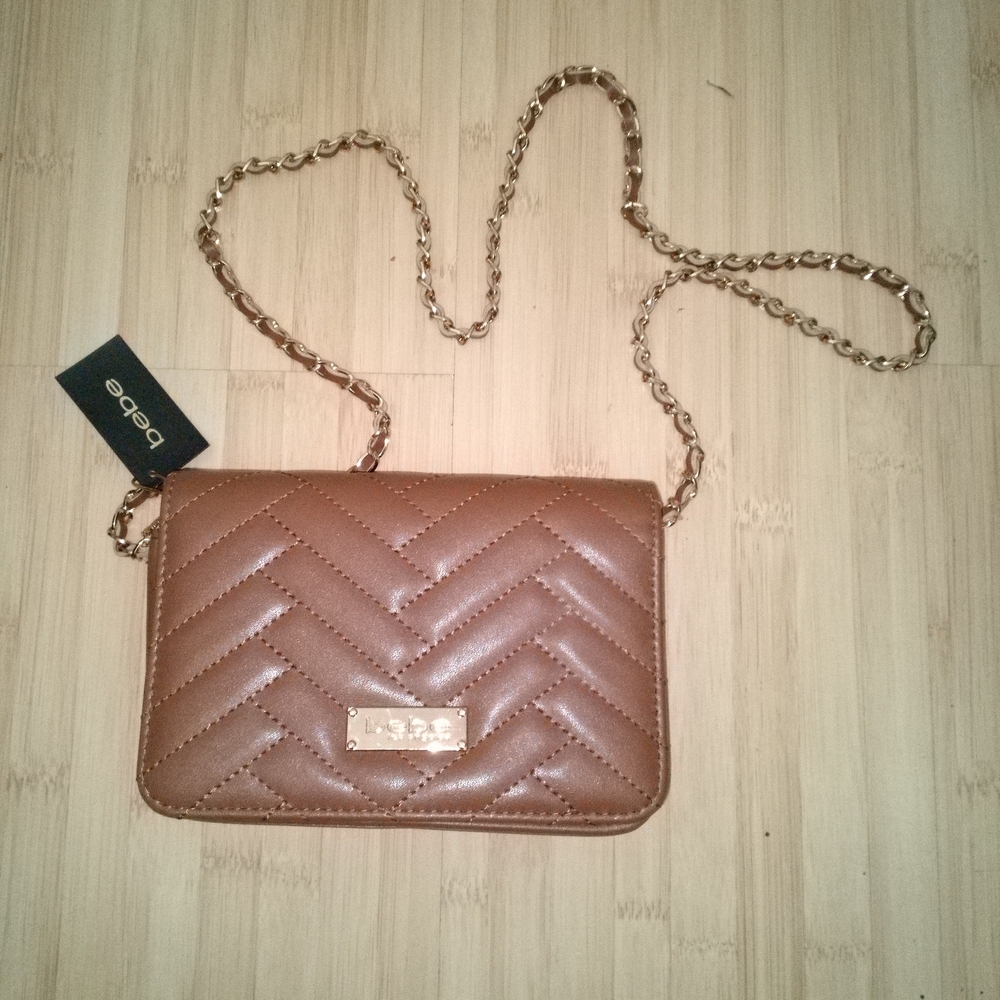 New With Tag Bebe Tan Quilted Crossbody Bag